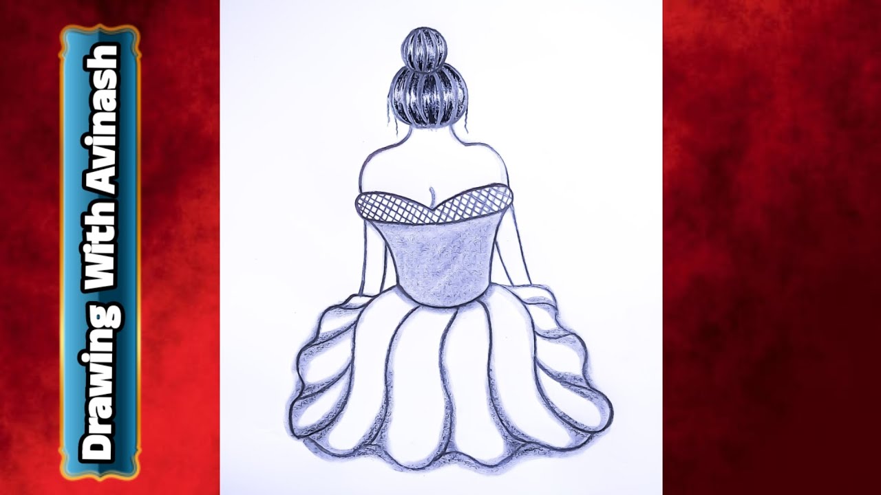Girl Drawing With Beautiful Dress🫡 || Girl Backside Drawing Step By Step || Girl Drawing || Chitra 
