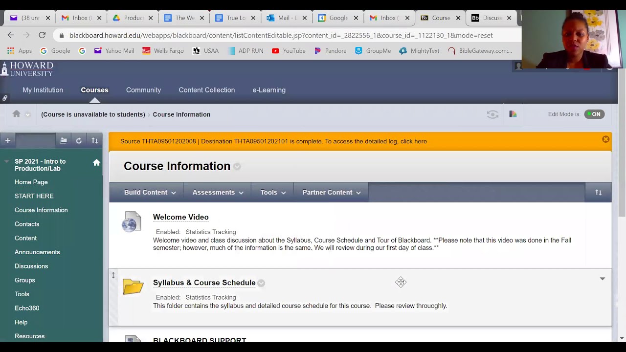 Intro to Production/ Lab:  Blackboard Course Tour