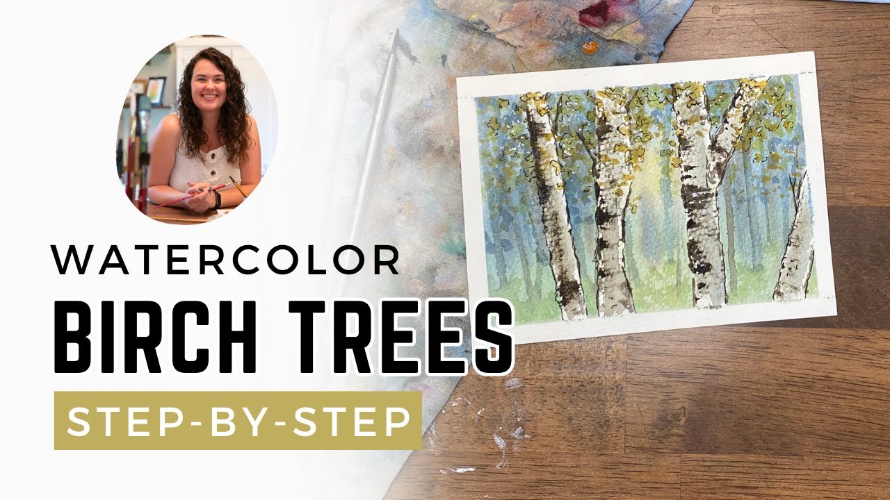How to Paint Birch Trees in Watercolor - Moody Birch Tree Forest Landscape