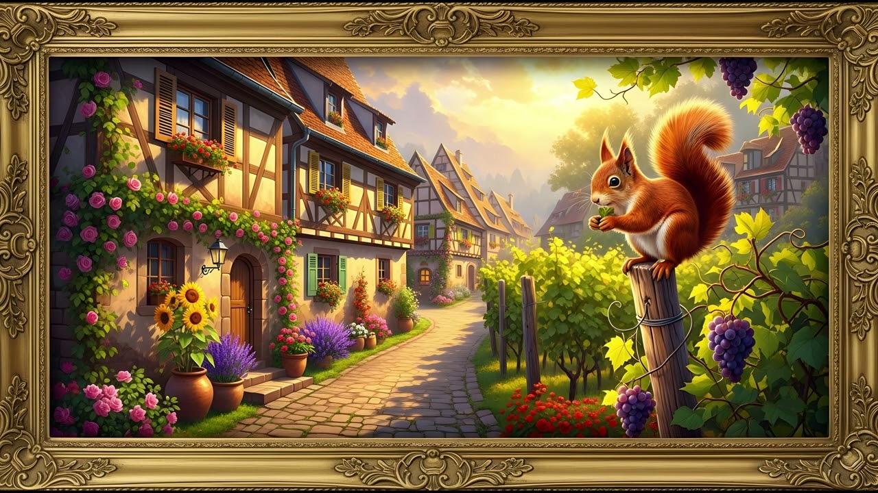 4K Art TV Wallpaper: 2 Hour Squirrel Eating Image | Beautiful Framed Painting Loop