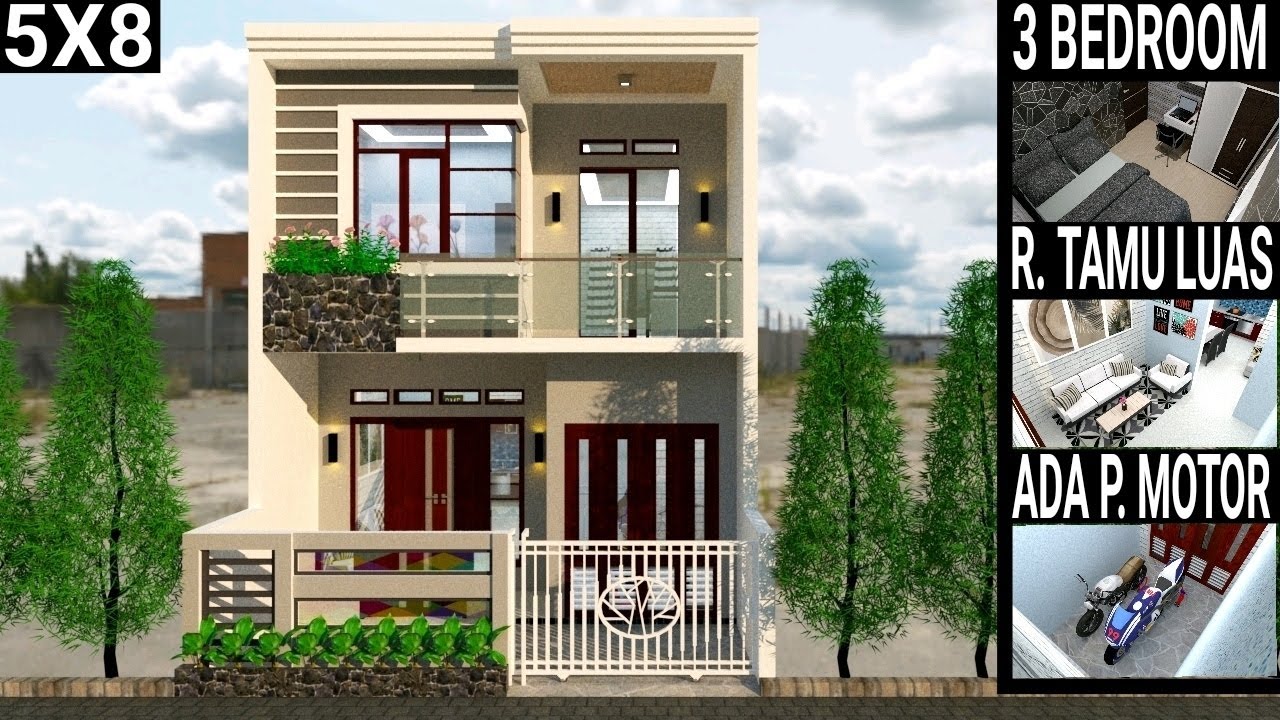 Desain Rumah 5x8 Meter 2 Lantai Dengan 3 Kamar Tidur