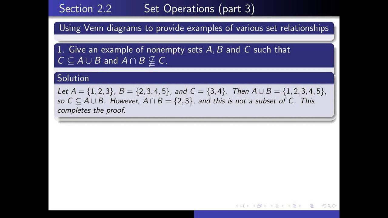 Section 2.2, part 3 Use of Venn diagrams to provide examples