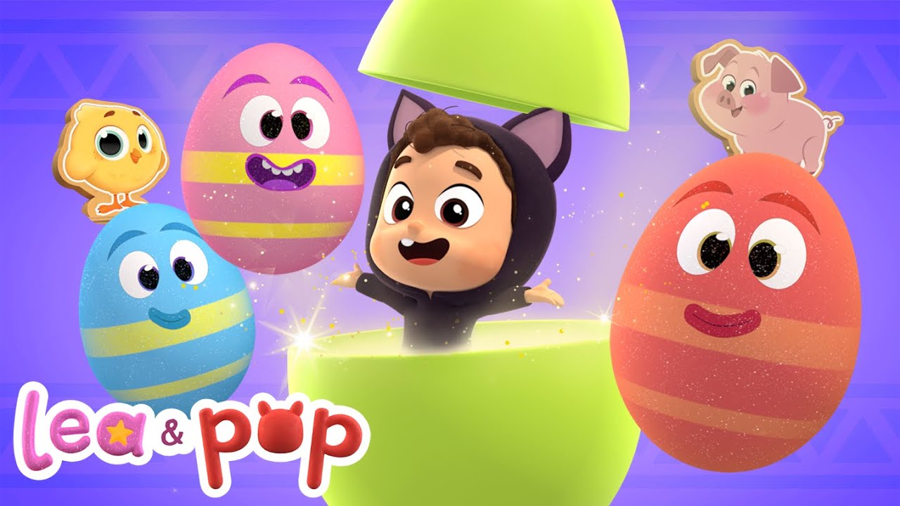 Aprenda cores e animais com os ovos surpresa do Pop - Vídeos educativos de Lea e Pop