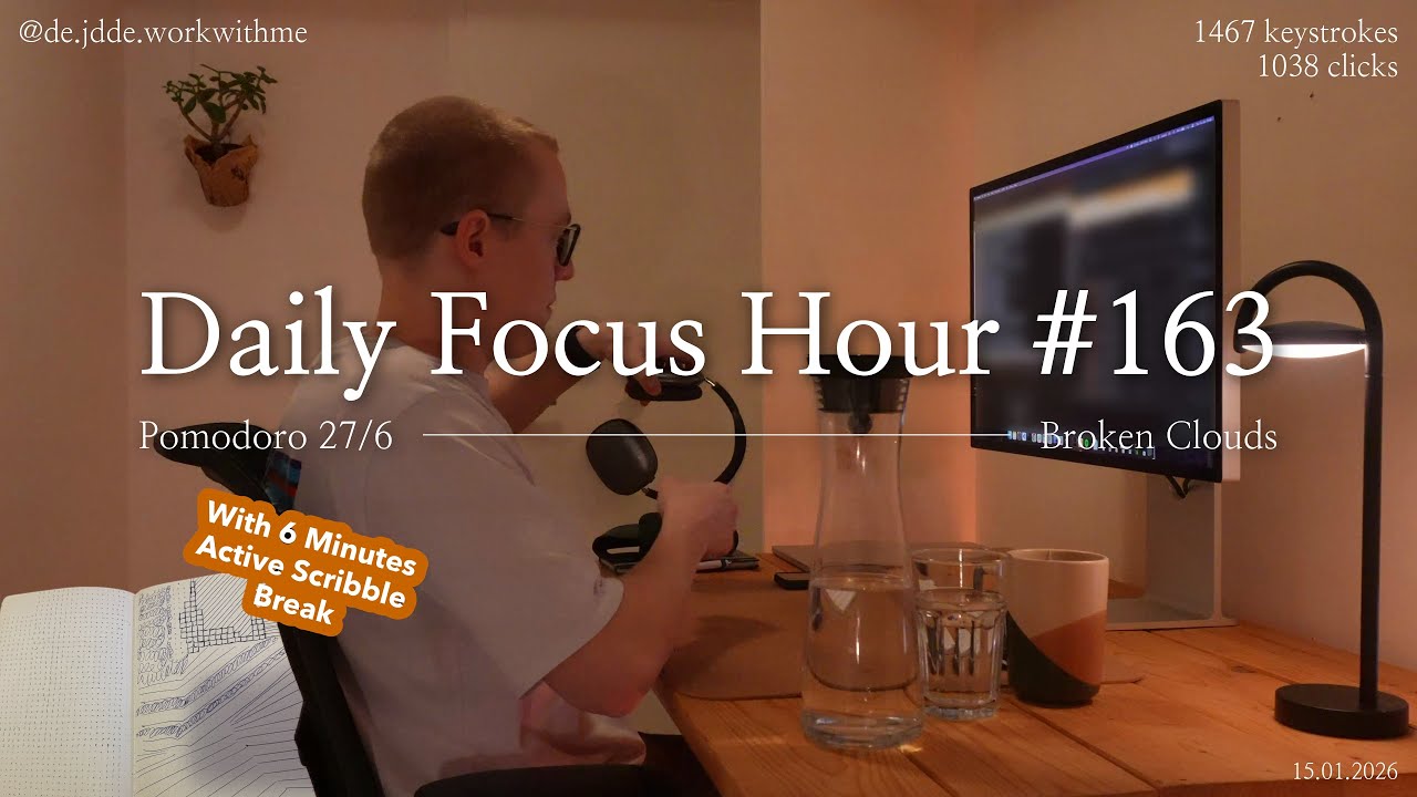 Daily Focus Hour | 2026-01-15T04:40:43 | Work With Me |Pomodoro 27/6| Partly Cloudy⛅ +Typing&Timer