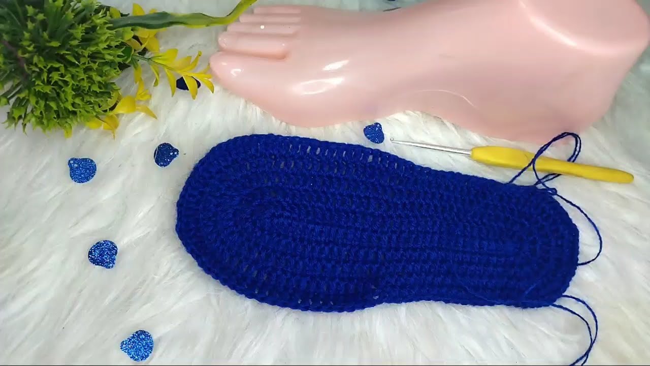 كروشيه قاعده او نعل سليبر /لكلوك/شوز لاى مقاس _How to Crochet Shoe Sole
