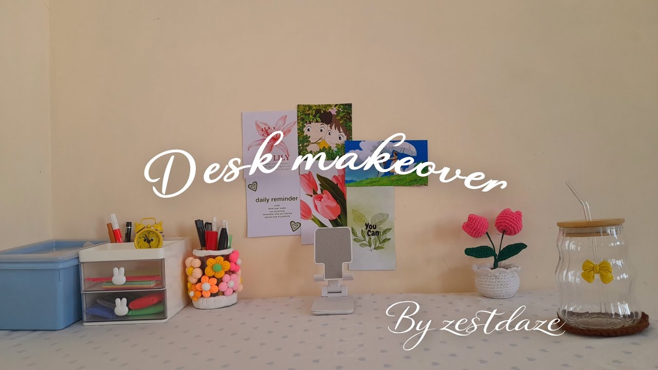 Aesthetic desk makeover🌷 Pinterest inspired+minimalist 🌿|in a budget 