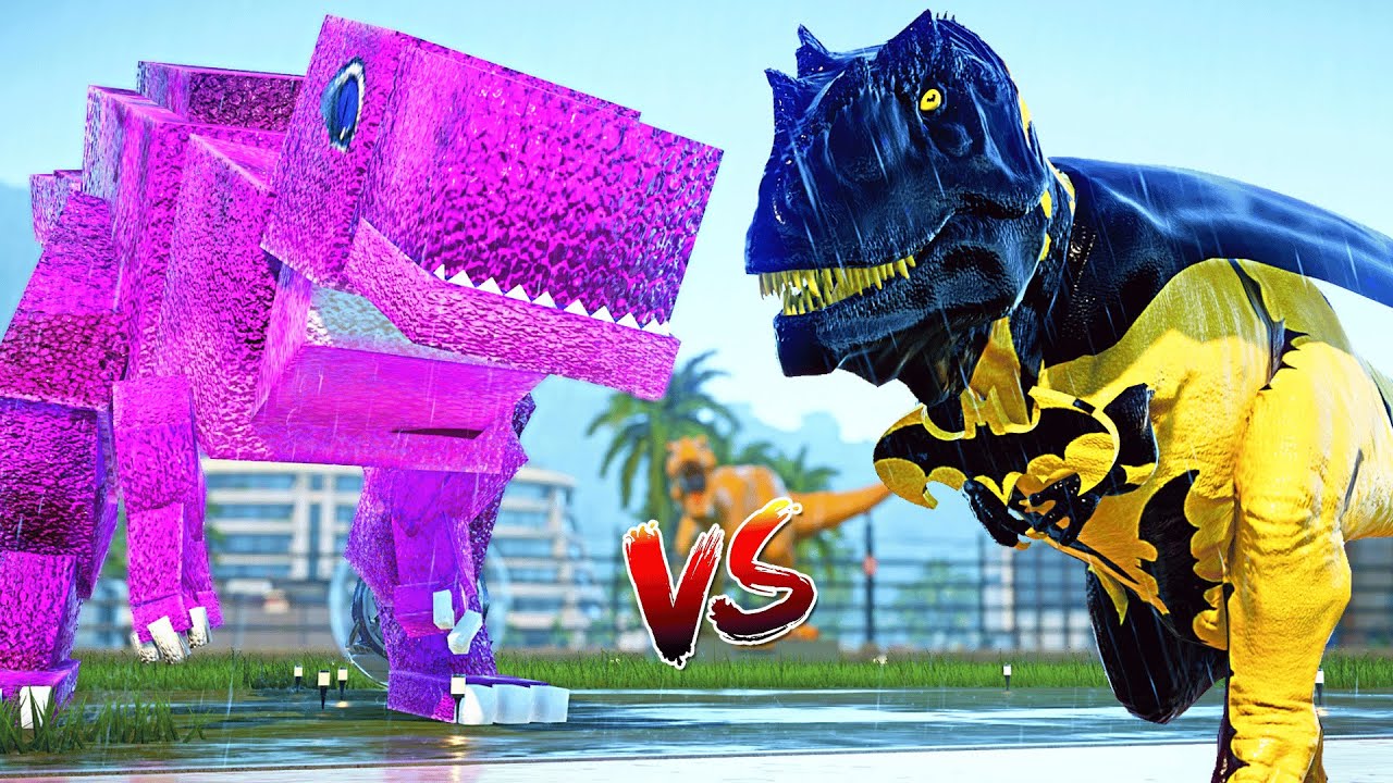 Pink Minecraft Spinosaurus vs Big Super Hero Dinosaurs Fight Jurassic World Evolution