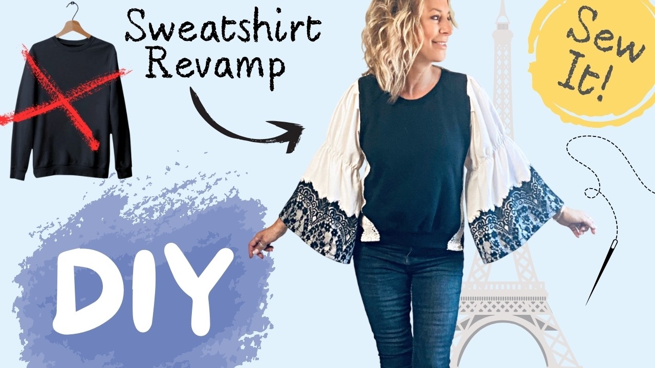 DIY How to Revamp Your Sweatshirt with Lace and Fabric | Upcycle Makeover