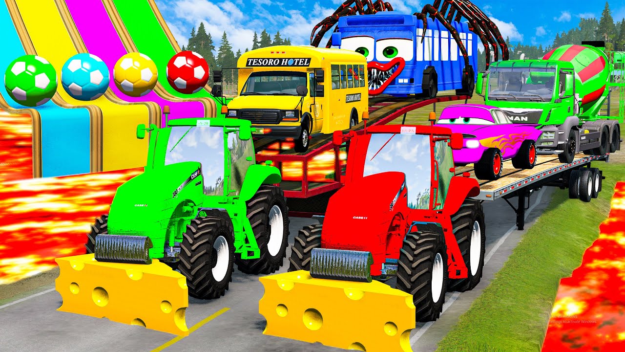 LONG CARS vs SPEEDBUMPS - Funny Cars vs Long Cars with Monster Trucks and Long Slide Game | BeamNG