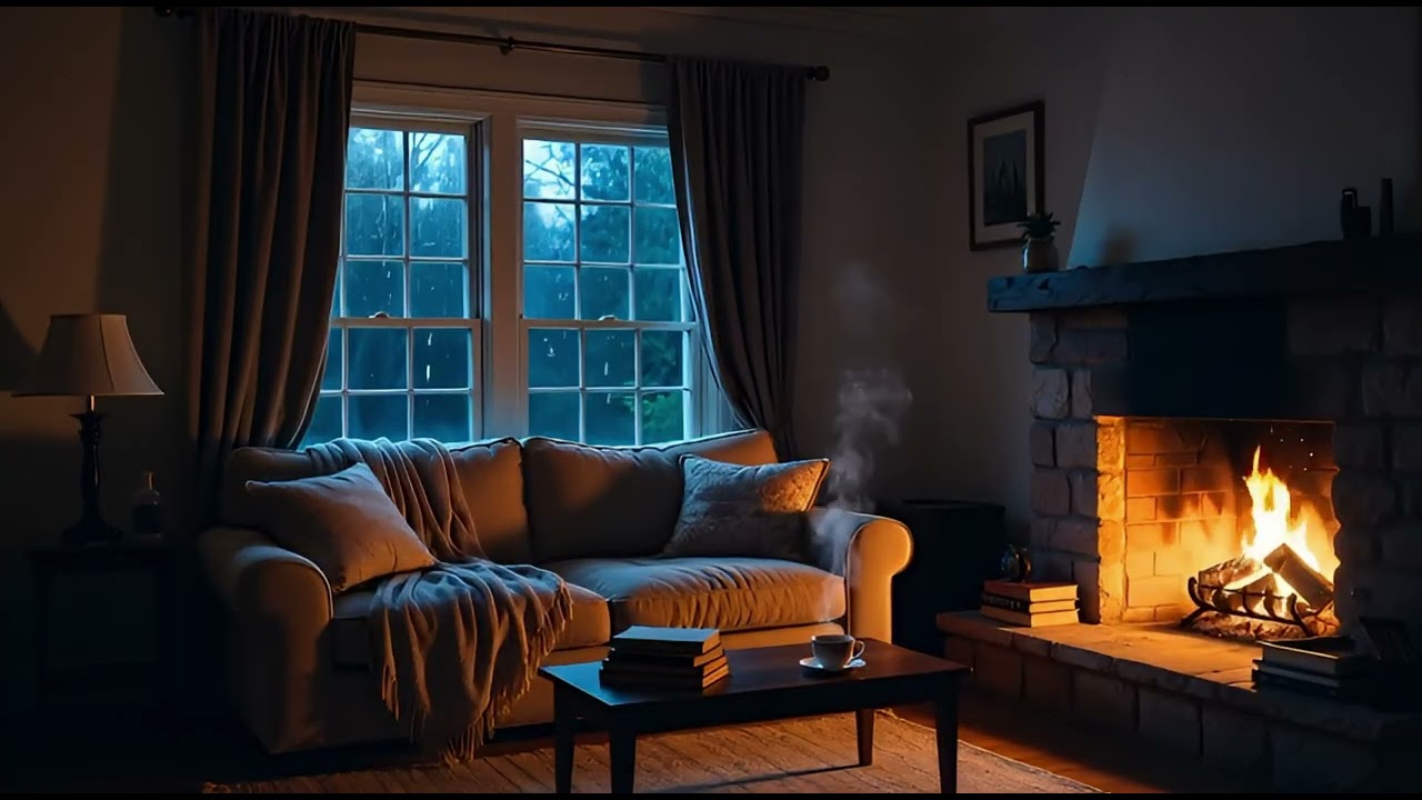 ASMR Fireplace and Rain Sounds | Deep Sleep, Study & Relax | Cozy Ambience 1 Hour