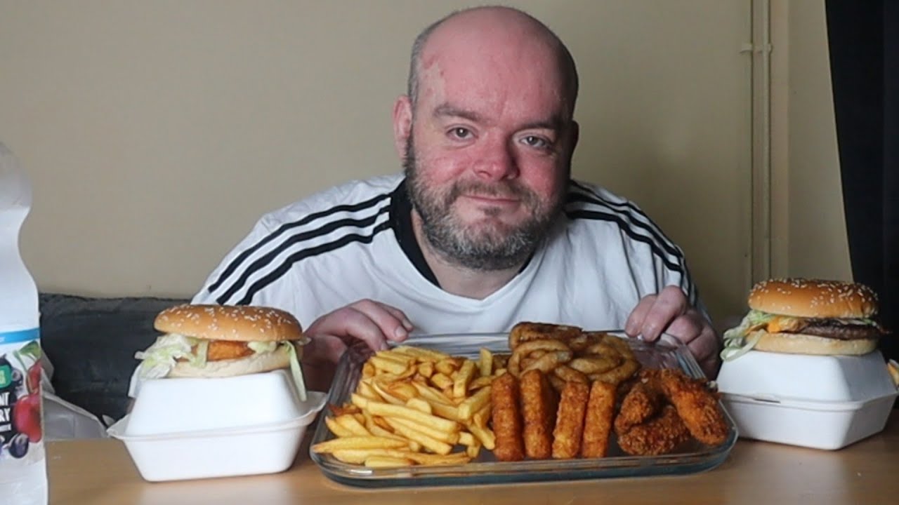 Guess my weight win money chicken fillet burger quarter pounder and chips  uk mukbang