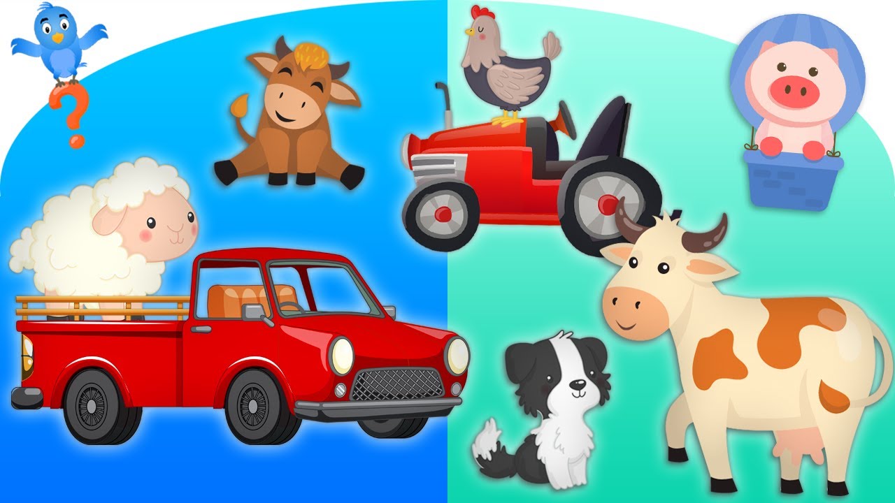 Animalele Domestice, Masina si Tractorul - La ferma - Desene animate educative