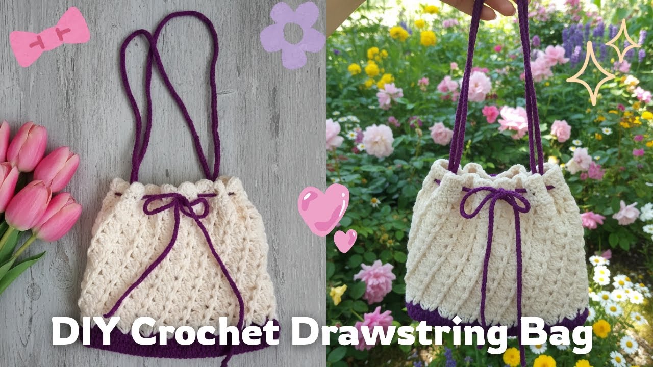 Very Easy and Elegant DIY Crochet Drawstring Bag For Beginners🌻 #smallbusiness #crochet #diy #fyp