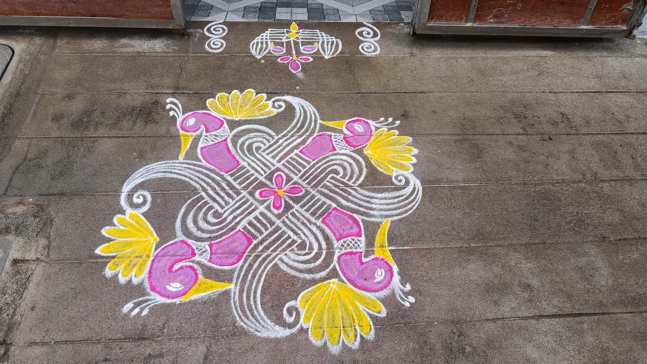 4*2*2 Avani Madham Kolam ( Padi Kolam And Peacock Rangoli ) Ep 237