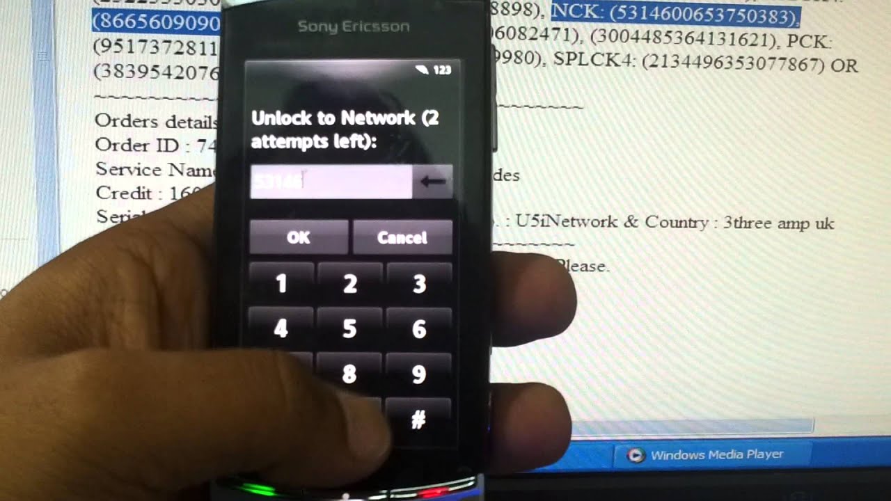 sony u5i not unlock when entering code...
