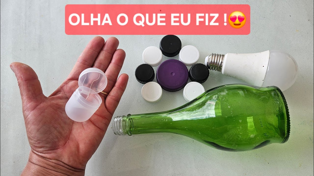 Você Vai Amar😍2 Idéias Usando Garrafas, Lâmpada e Tampas. Reciclagem Faça Você mesmo.