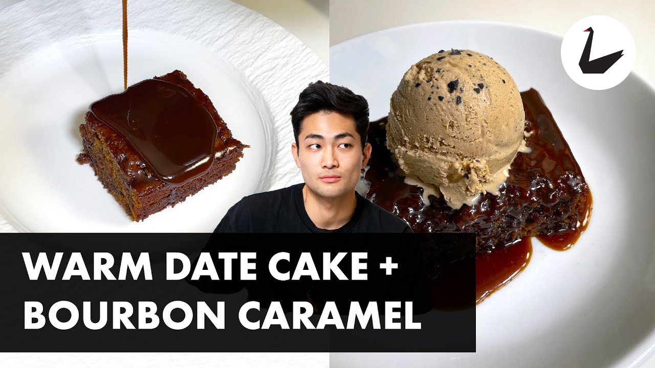warm date cake and bourbon caramel