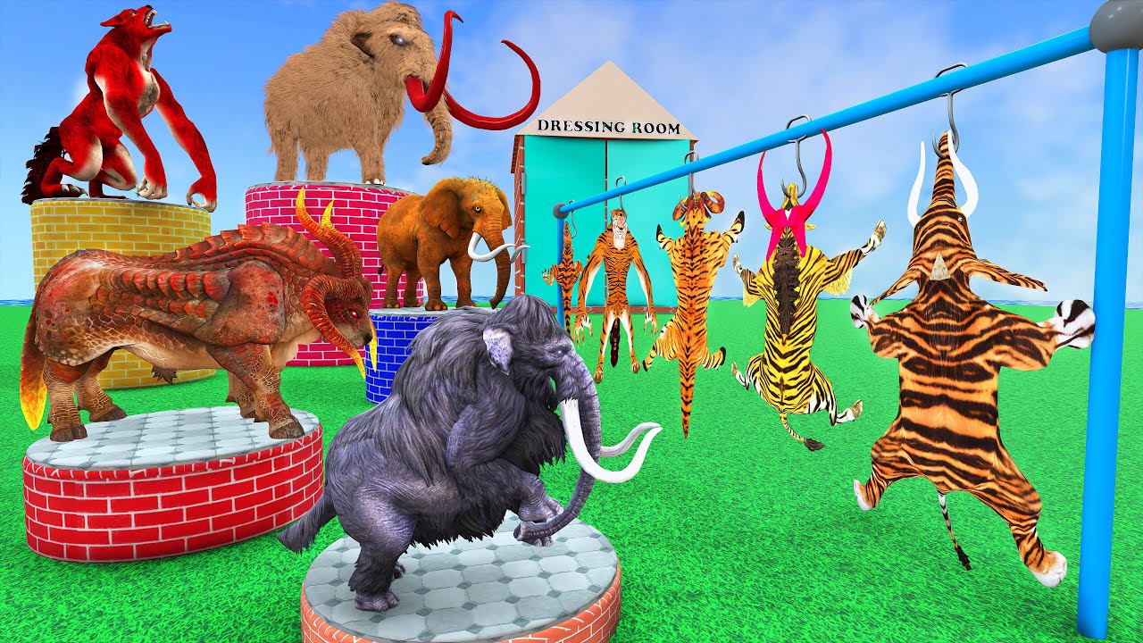 Choose The Right Dress Cow Cartoon Mammoth Elephant Tiger Dinosaur Lion Gorilla Animal Fountain Game