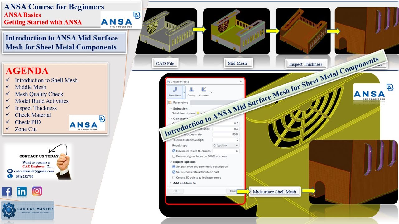 0.1.3 | Introduction to ANSA Mid Mesh  (Mid-Surface/Shell Mesh) for Sheet Metal Components Part-1