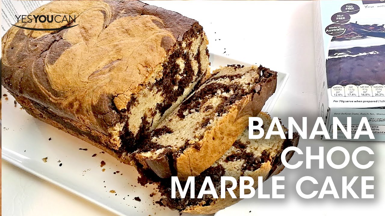 Gluten Free Banana Chocolate Marble Cake with YesYouCan Banana Bread Mix & Chocolate Cake Mix