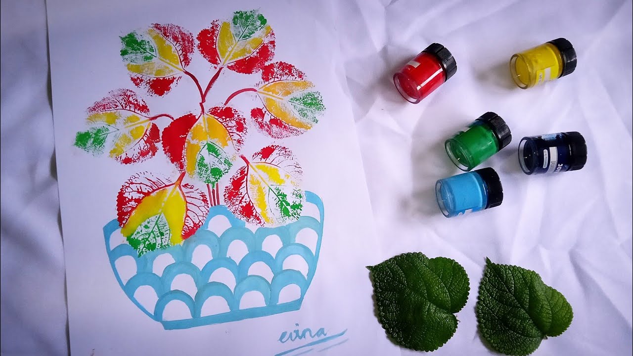 Gambar cetak dari daun dan koin|seni grafis cetak tinggi
