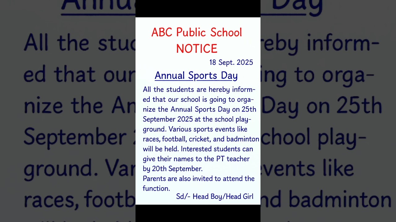 Notice Writing on Annual Sports Day | Handwriting Shorts