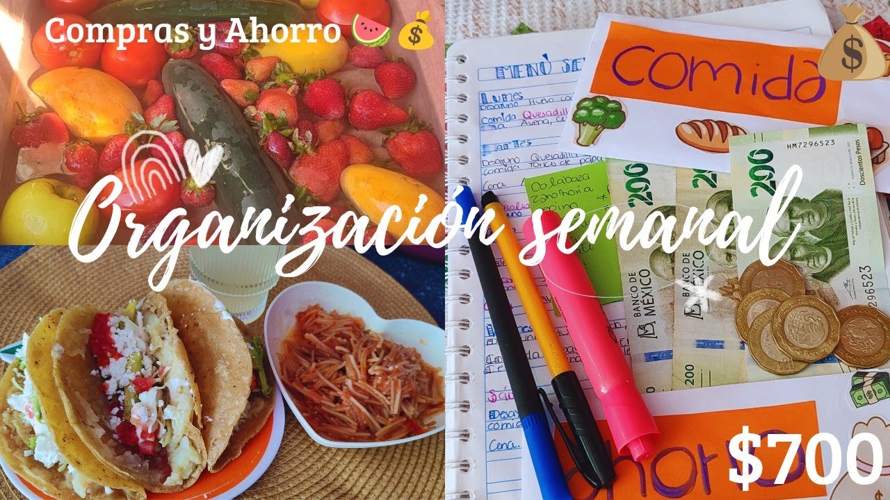 📝Organización del gasto semanal con $700| compras🛍️, menú🍅 y Ahorro Efectivo 💸💰🛒✨🥦.