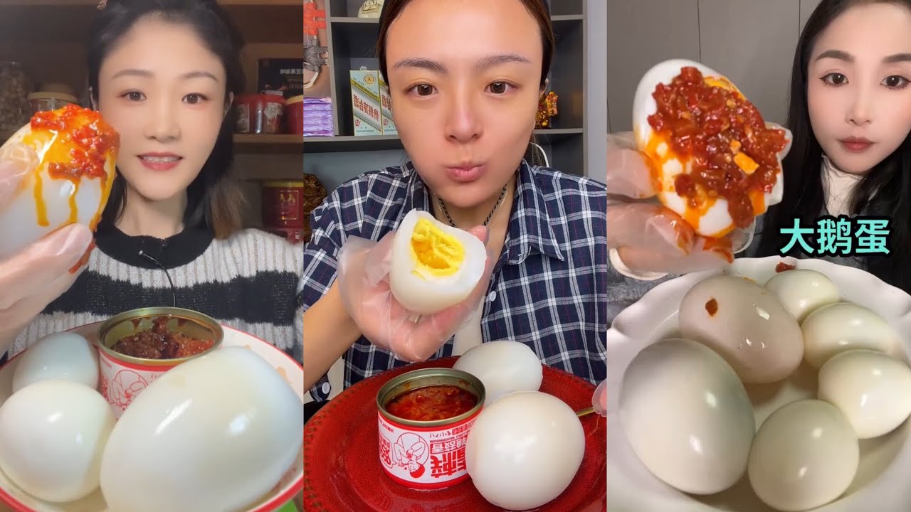 Chinese Mukbang Eating Ostrich Boiled Eggs Challenge 🥚Deve Kuşu Yumurtası Yeme Chewy Sounds ASMR