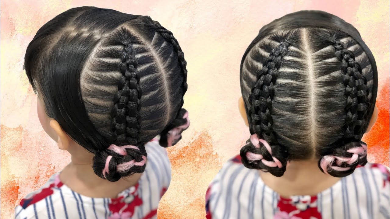 Trenza doble o Doble pasa cinta con chongos en KANEKALON/Trenzas doble lateral