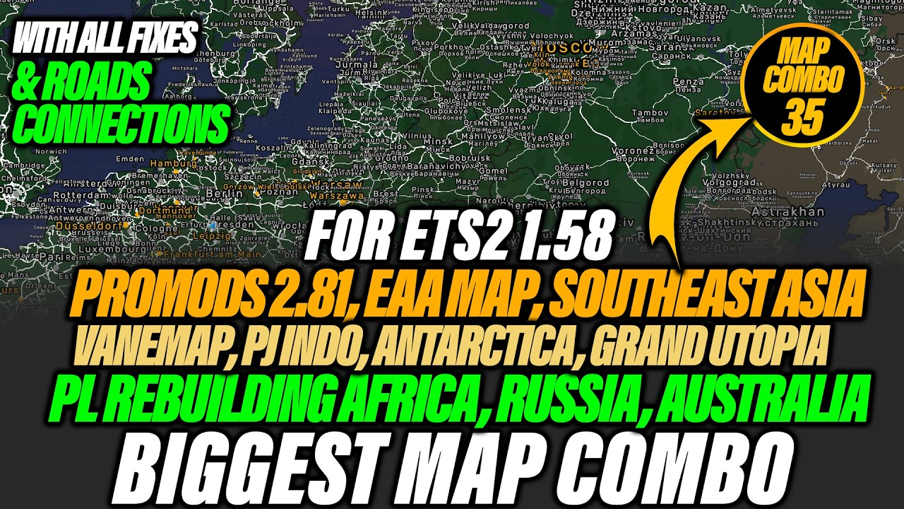ETS2 1.58: Самая большая комбинация карт &mdash; Promods, восстановление Польши, Юго-Восточная Азия, RI...