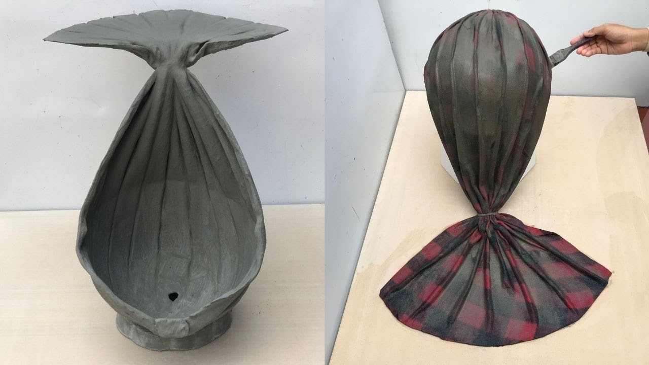 Simple And Beautiful Home Planting Pot Design / Cement + Fabric Ideas