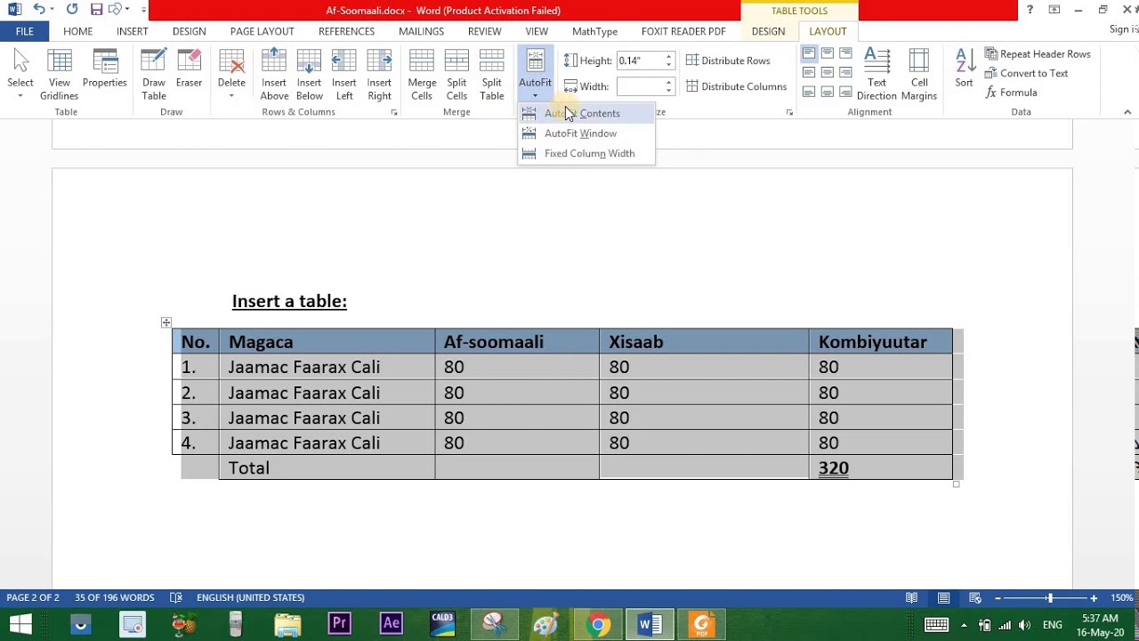 14. Customizing The Table - Ms. Word