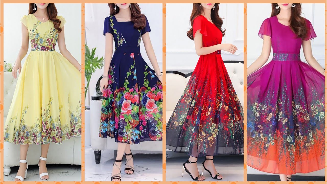 Outstanding trendy most demanding floral print maxi dress evening dress party wear dress designs