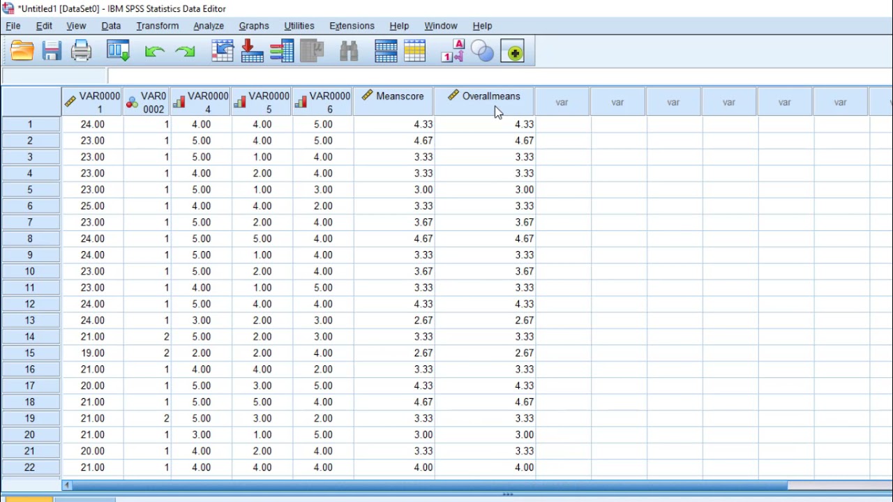 Как рассчитать общее среднее значение шкалы Лайкерта в SPSS