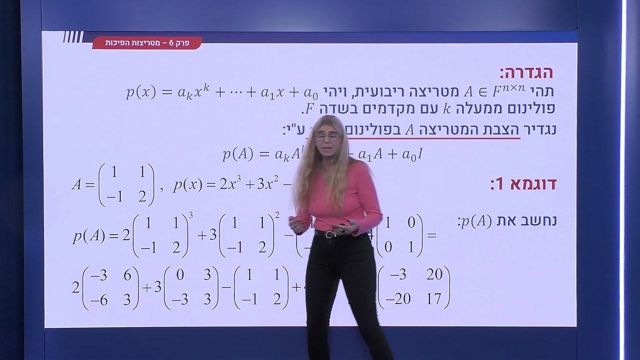 216 - מטריצות הפיכות - הצבת מטריצה ריבועית בפולינום