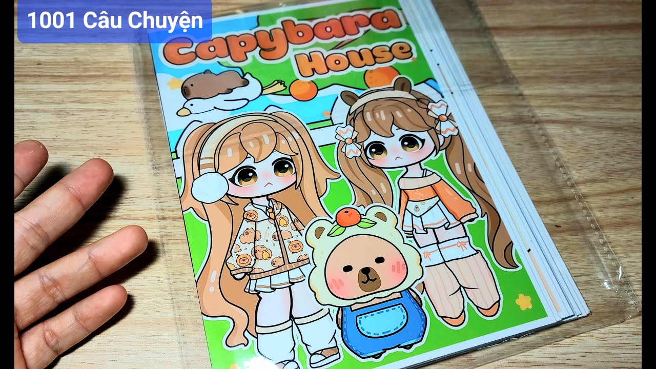 Thiết kế sticker Váy, Áo, Giường,Ngôi nhà búp bê Capybara Gacha,Cắm trại tắm suối nóng - Búp bê giấy