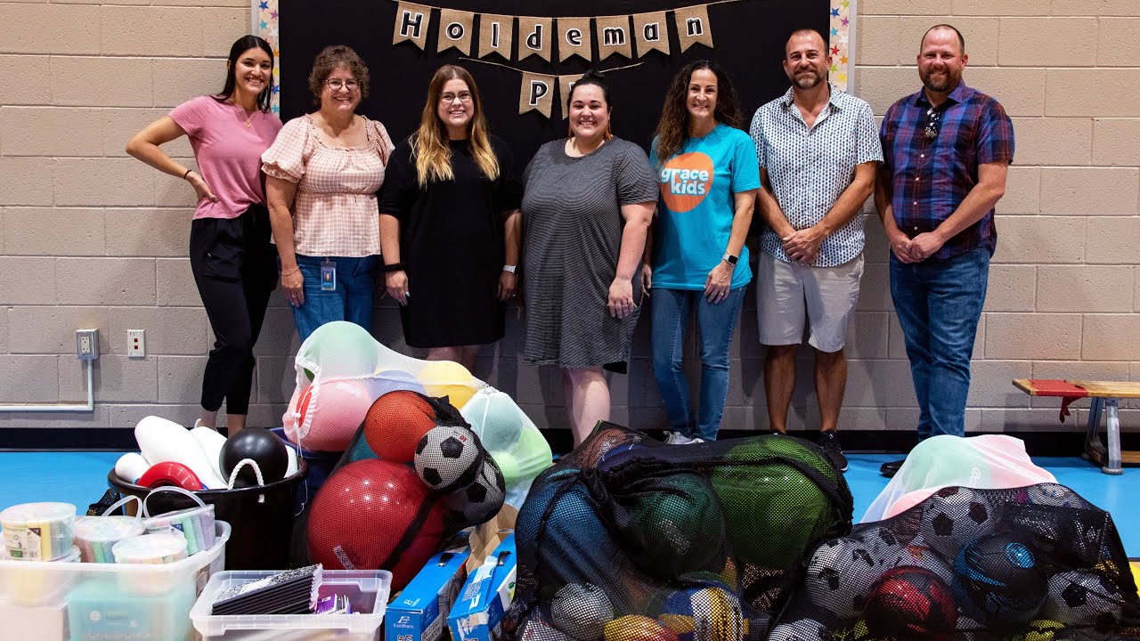 Grace Community Church Donates Sports Equipment to the Students at Holdeman Elementary