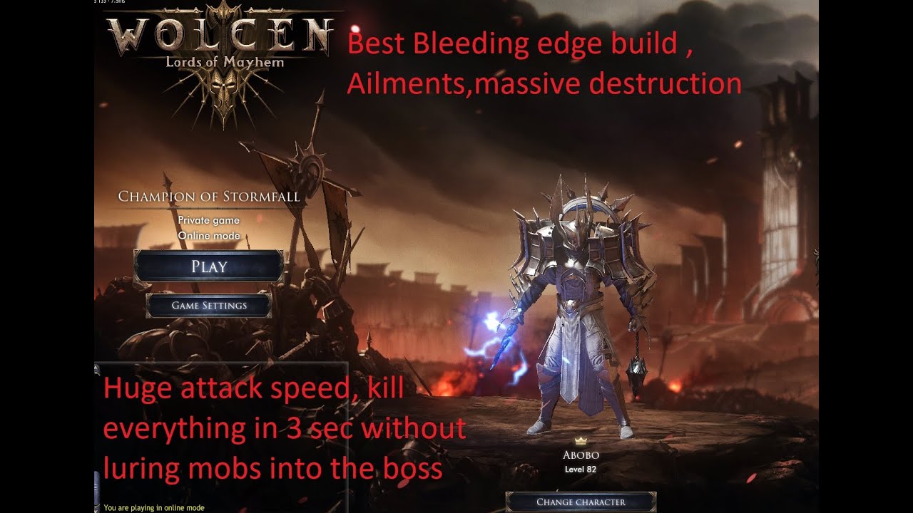Wolcen 1.0.10.0 Bleeding edge  , best endgame build (even more damage than Aspect of Apocalypse)