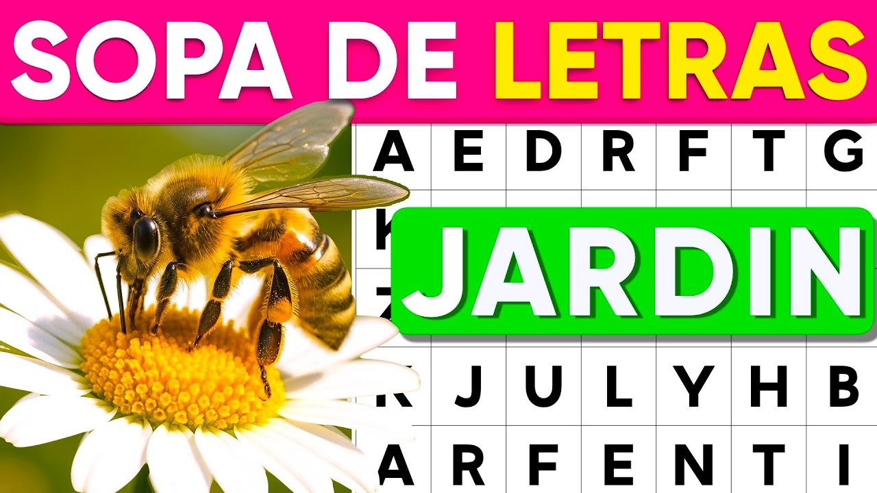 Sopa de Letras para Adultos Mayores 🐝🌸 Animales del Jardín 👵🏻  Letra Grande + Soluciones en Pantalla