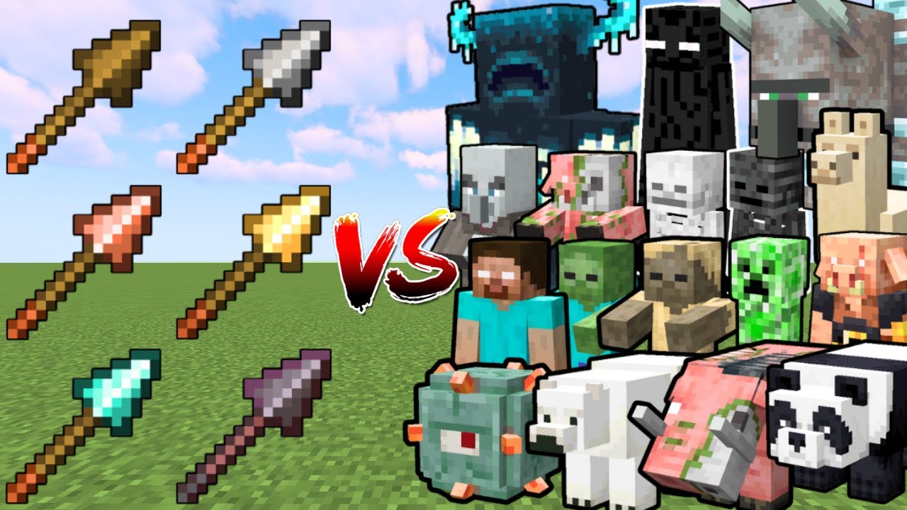 All Spears vs All Minecraft Mobs | Minecraft Mob Battle