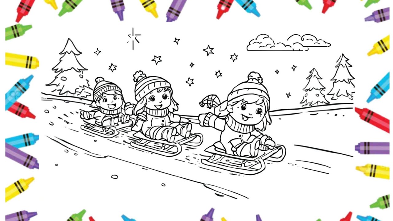 Color With Me 🎨 | Winter Landscape & Kids Skiing|Relaxing Coloring ❄️ | Kids Skiing in Winter