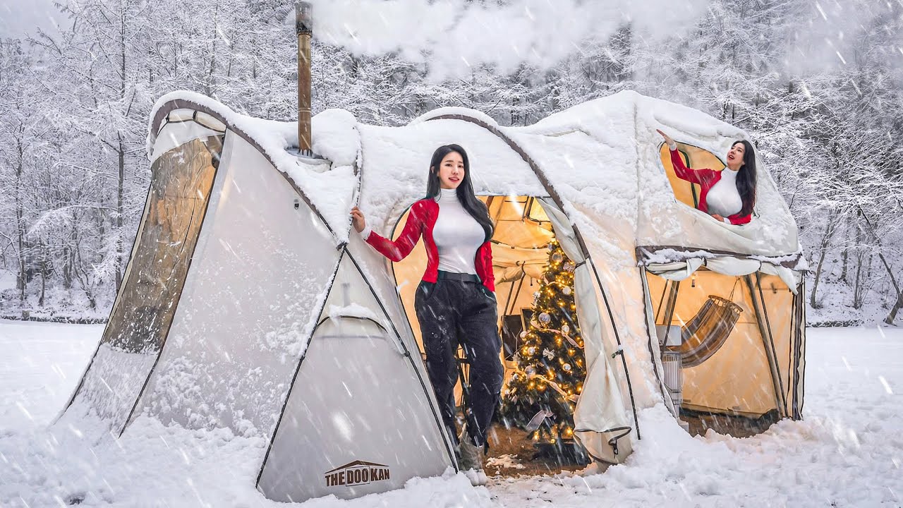 ❄️КЕМПИНГ В СИЛЬНЫЙ СНЕГОПАД С ДВУХЭТАЖНОЙ ПАЛАТКОЙ