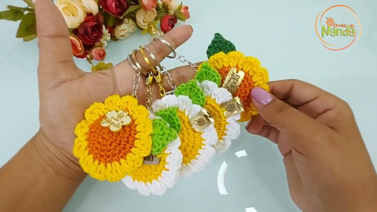 CHAVEIRO MARGARIDA passo a passo, chaveiro de crochê 😍😍😍😍