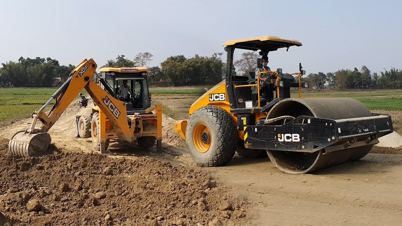 Making Village Road With JCB Backhoe Loader and JCB Road Roller - JCB 3DX and JCB Road Roller Video