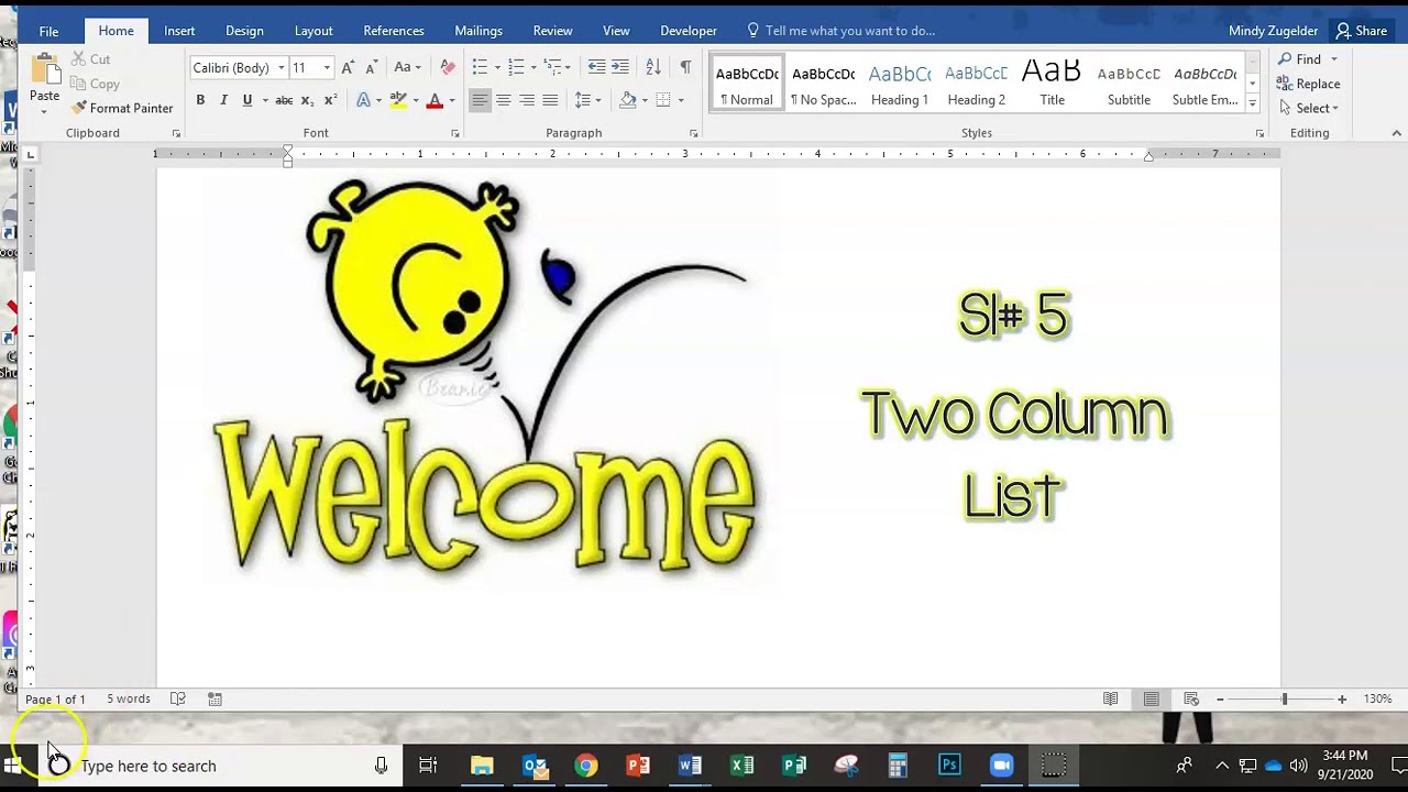 SI #5 Two Column List
