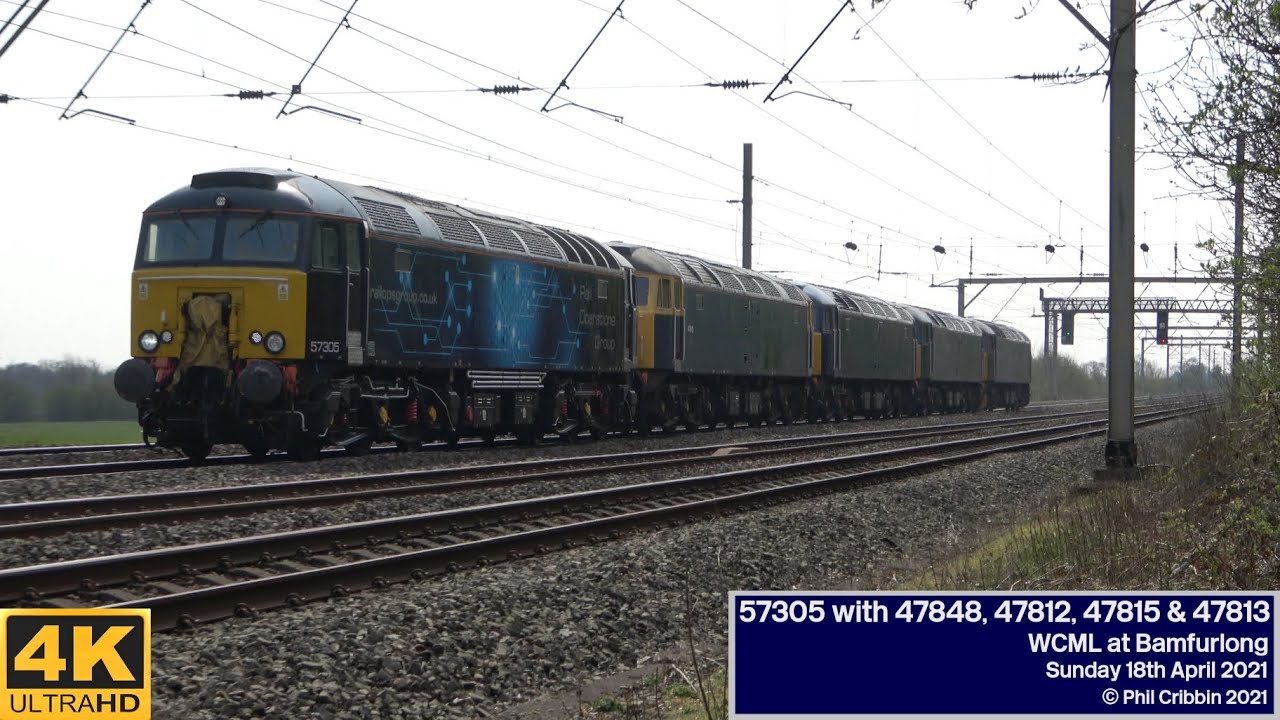 57305 with 47848, 47812, 47815 & 47813 at Bamfurlong - 18th April 2021