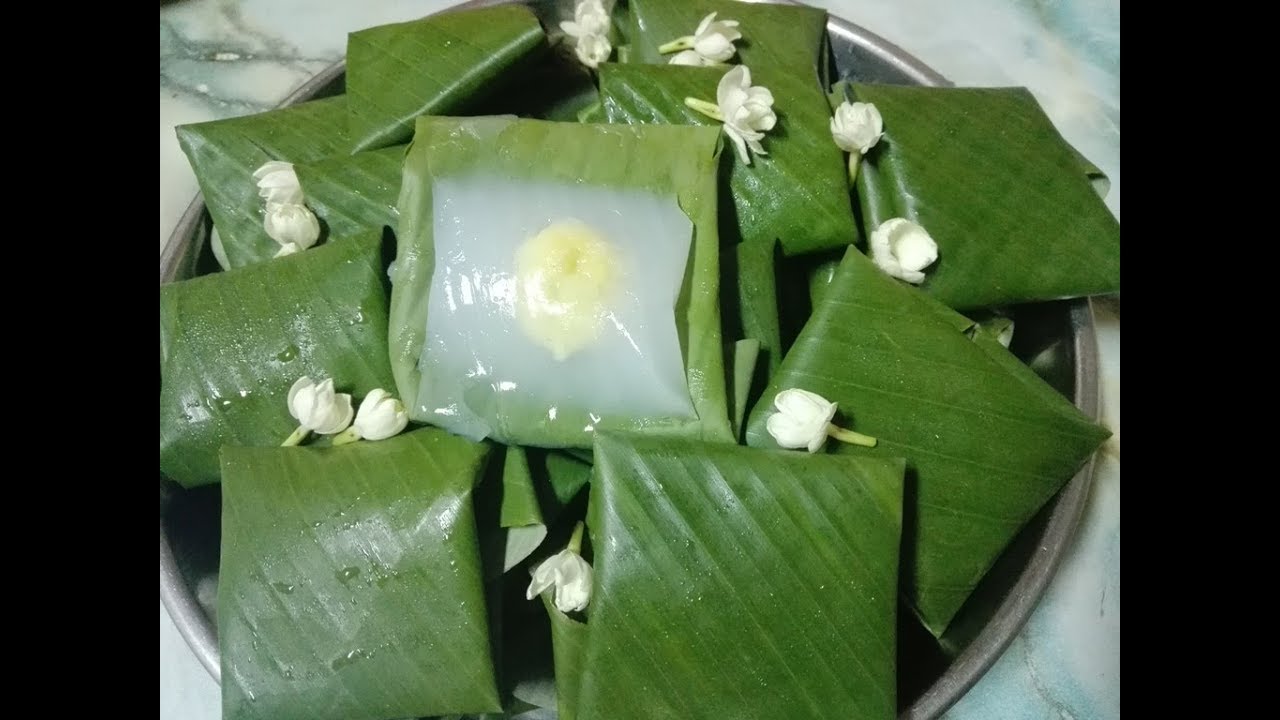 នំស្លឹកស្រស់- នំកន្សែងស្រស់ (Khmer dessert-Num Slek Sros- Num Kon Seng Sros) Mung Bean Cake