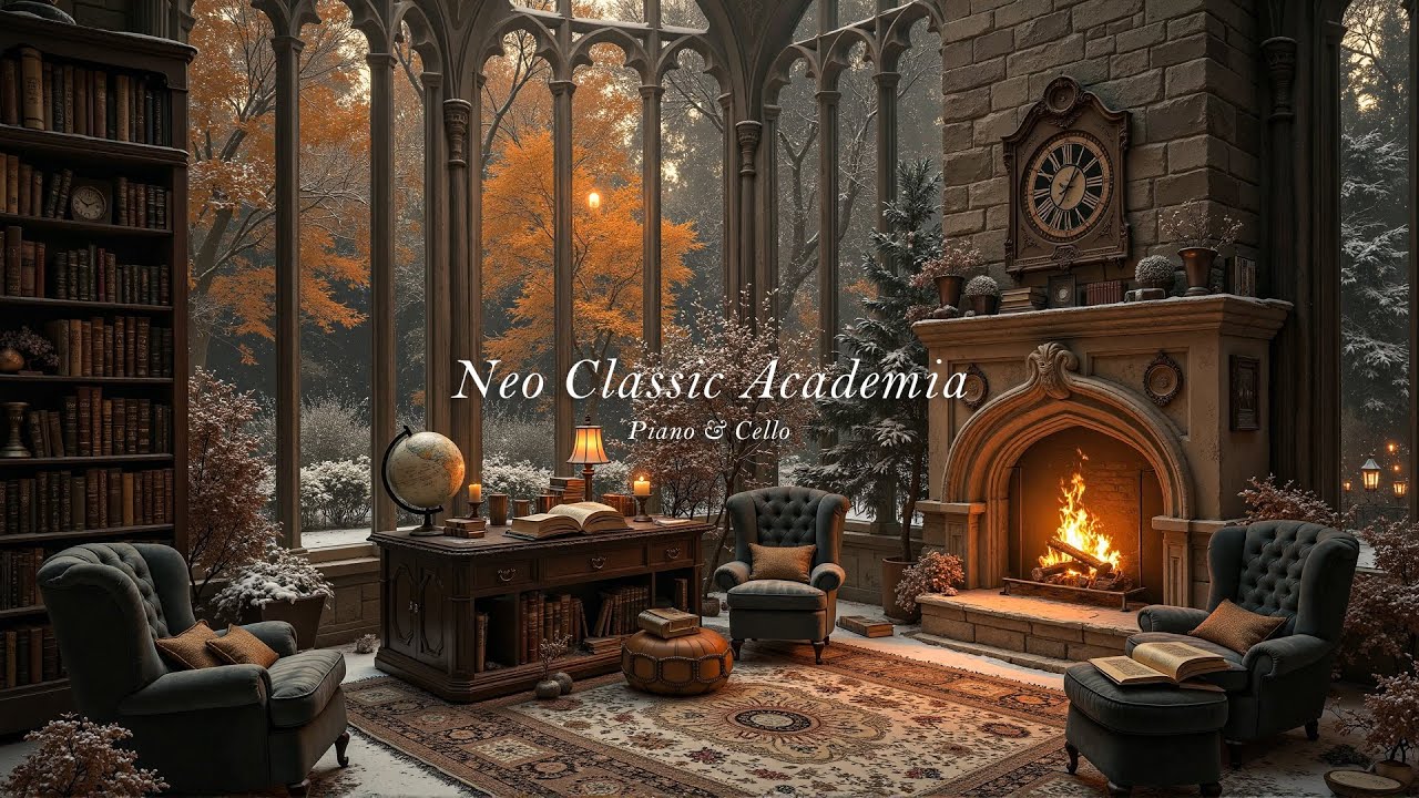 Classical Piano at Gothic Room | Reading Novel with Dark Academia Playlist and Crackling Fireplace