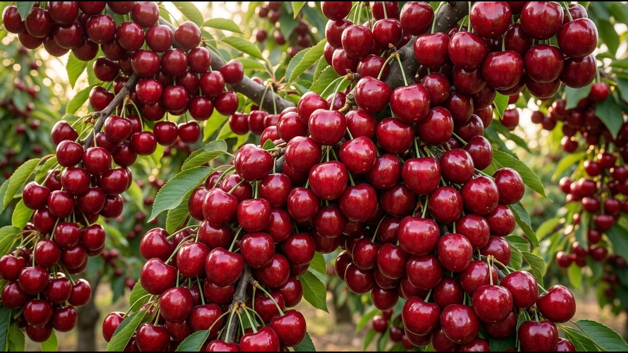 Giant Morello Cherry Harvest 🍒 | Amazing Morello Cherry Tree Growing Process | How Food Is Grown