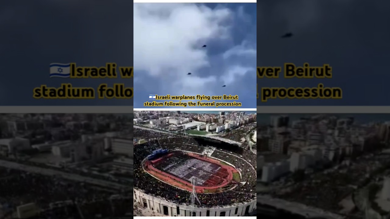 Israeli warplanes flies over Beirut stadium following the Funeral procession #beirut #funeral #idf